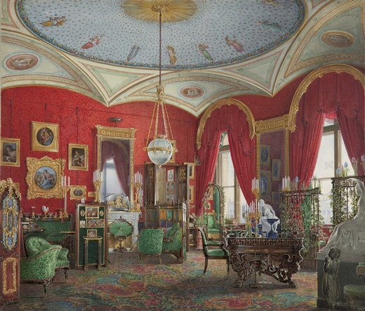 Эдуард Петрович Гау (1807-1887)  Кабинет императрицы Александры Федоровны. 1858 г. Акварель, белила  © ГЭ. Инв. № ОР- 14382 
