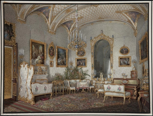Эдуард Петрович Гау (1807-1887).  Малая гостиная (будуар) императрицы Александры Федоровны. 1860 Акварель, белила  © ГЭ. Инв. № ОР-26513 